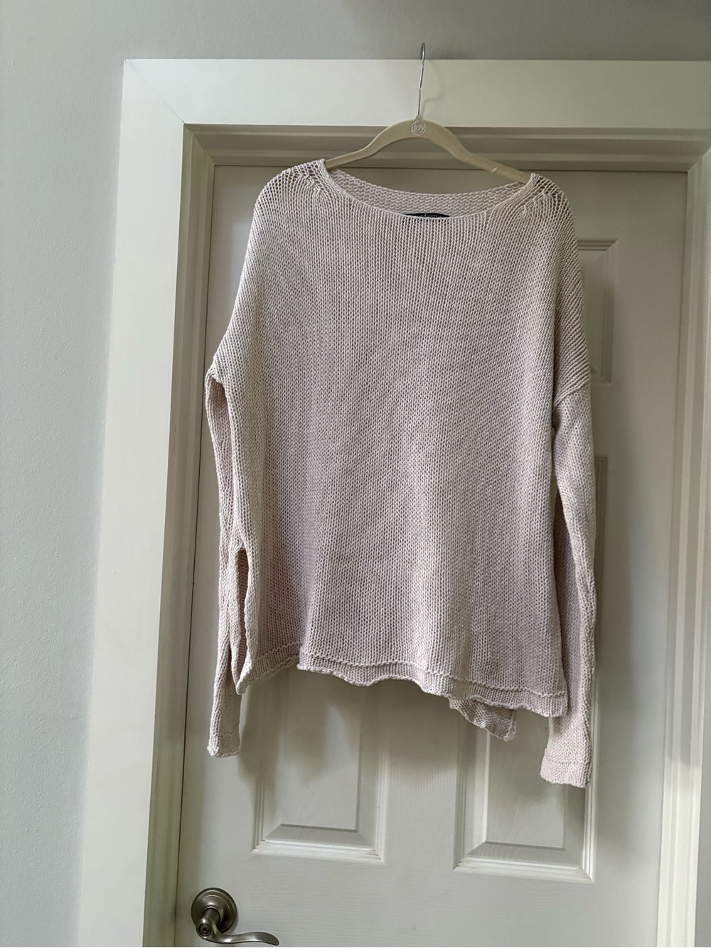 Peruvian Connection Light Cream Scoopneck Open-Knit Sweater